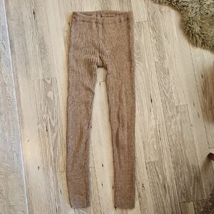 Alpaca Ribbed Knit Leggings - Brown